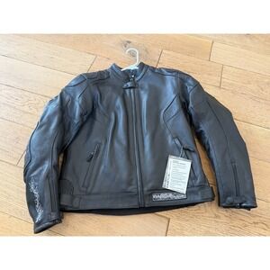 Castle Streetwear Profile Black Leather Motorcycle Jacket Womens 10 16-1170 NWT